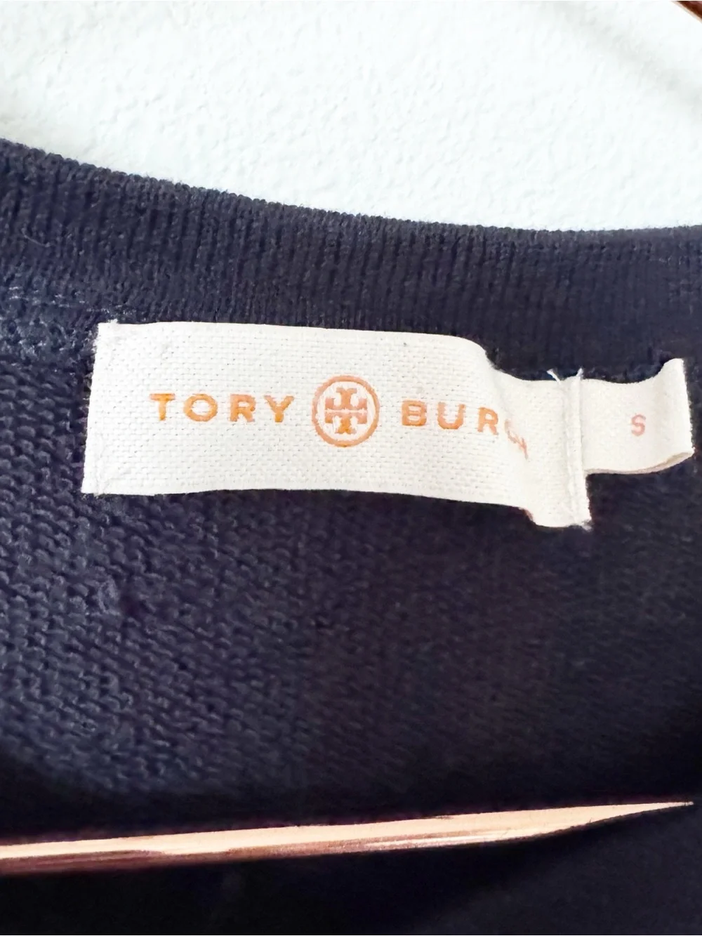 Tory Burch Navy Floral Appliqué Crewneck Sweatshirt